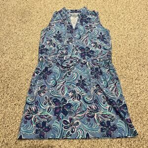 IBKUL Kinsley Sleeveless Floral Dress Sz S Active Blue Boho Golf Pickleball
